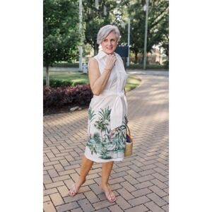 J.McLAUGHLIN Suvi Sleeveless Shirt Dress White XS NEW Tropical Palm Print Beach